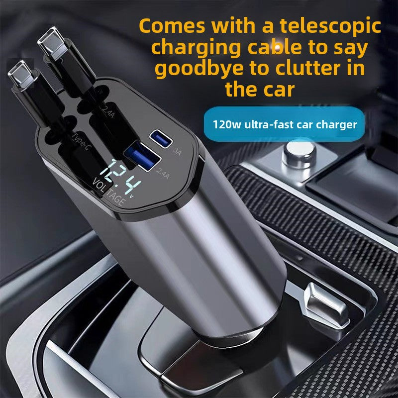 120W Super Fast Car Charger with Telescopic Design