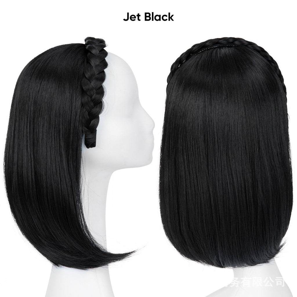 Long Straight Synthetic Hairpiece with Braided Headband High Temperature Fiber Full Volume Half Wig
