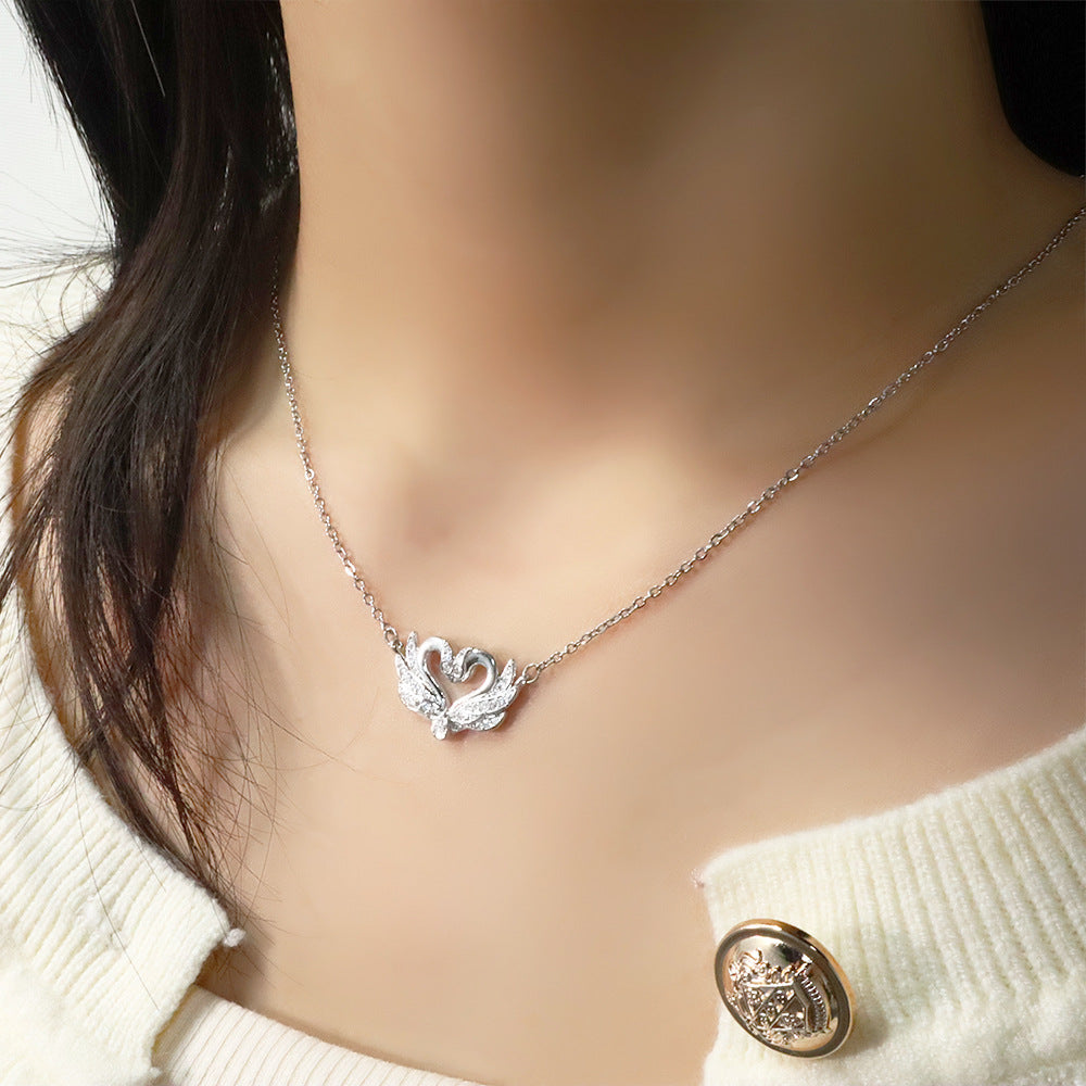 Double Swan Heart-shaped Zircon Necklace