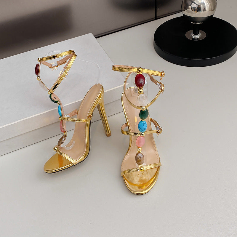 2024 Summer Women's Pearl Open Toe Stiletto High Heel Sandals