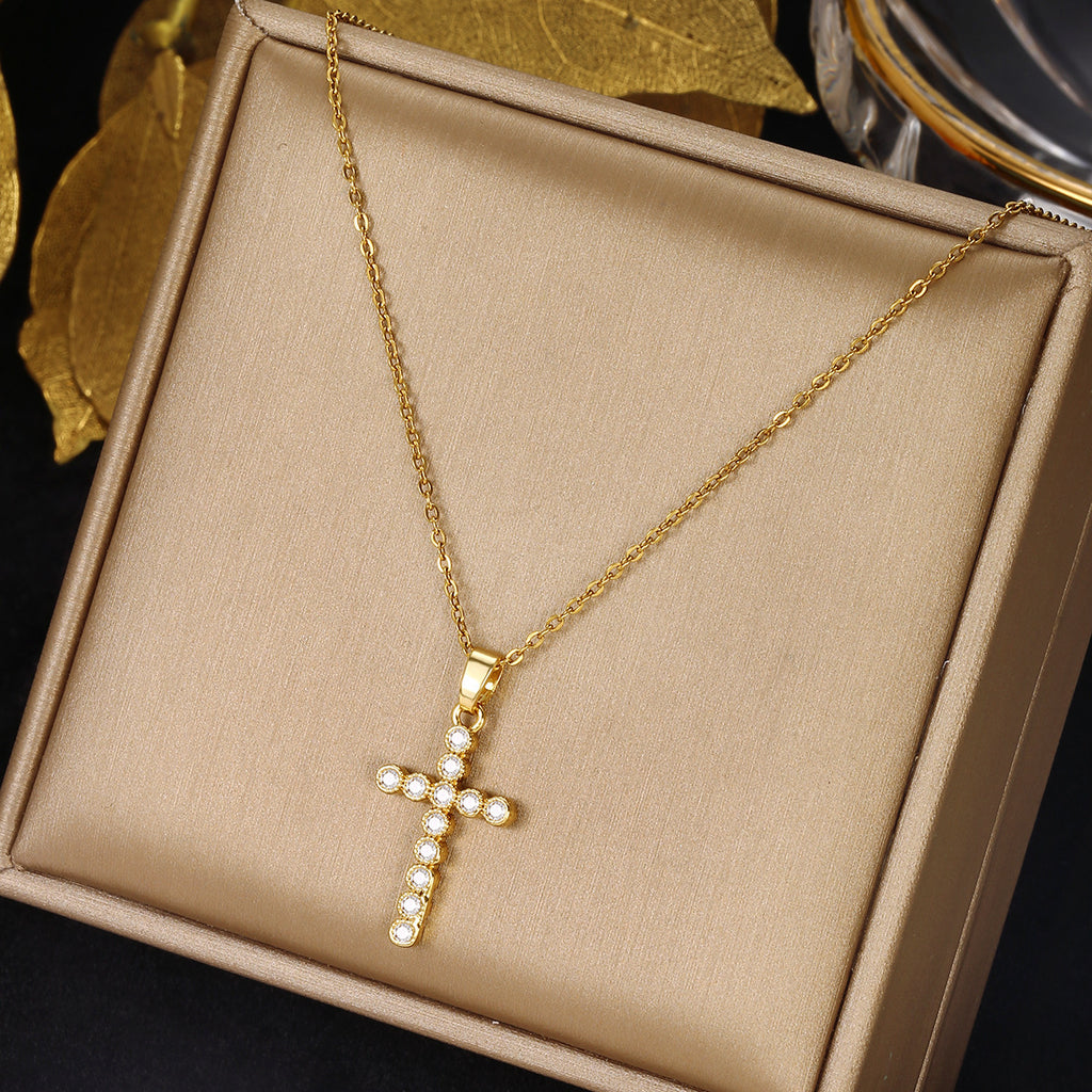 Gold Cross Necklace Set with Large Diamonds