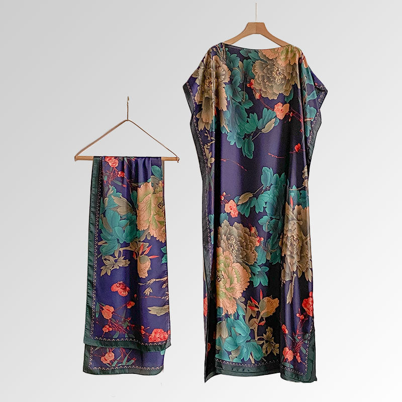 Beach vacation faux silk scarf dress