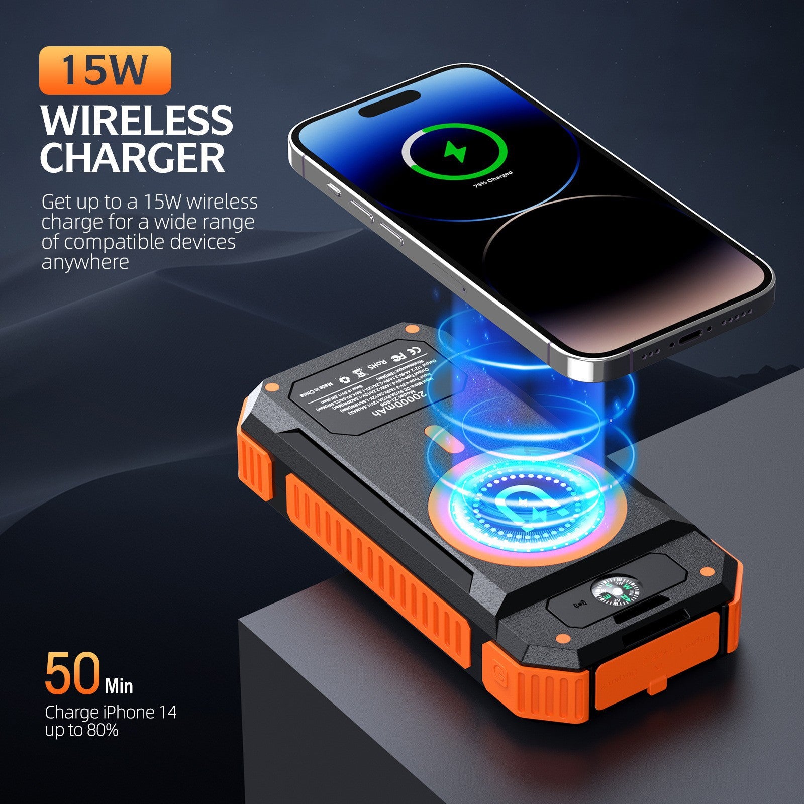 Magnetic 22.5W Solar Power Bank 20000Ma Solar Magnetic Wireless Charging Mobile Power
