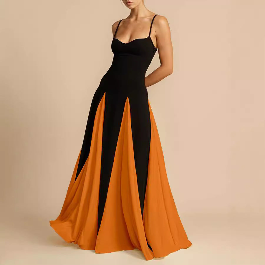 A halter dress with a large skirt hem