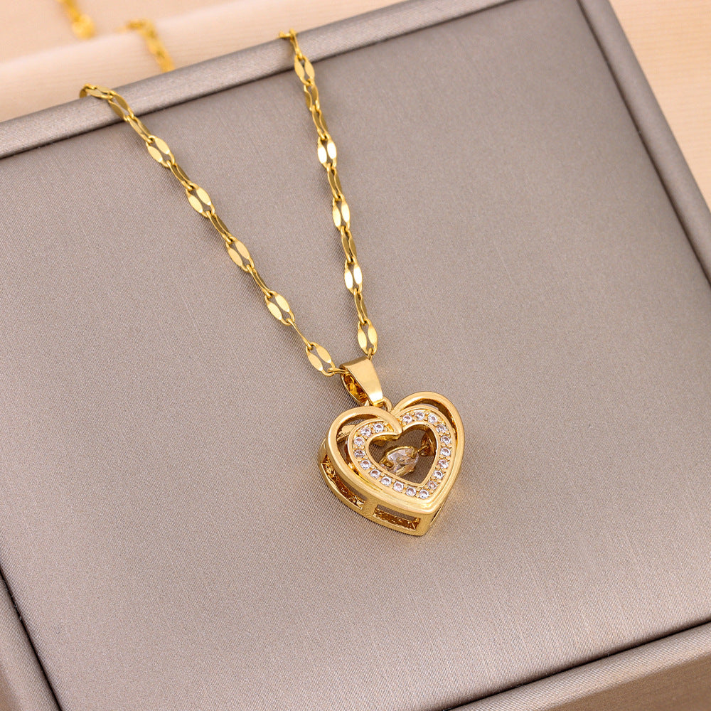 Explosions Korean double smart love pendant titanium steel necklace cross-border explosions stainless steel women's clavicle chain