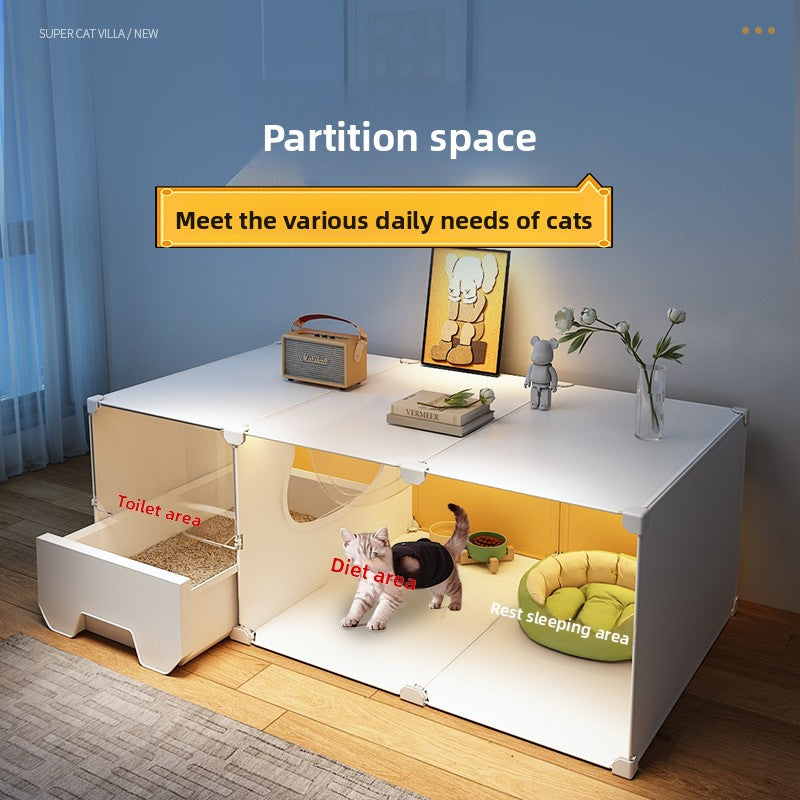 Indoor Villa-Style Cat House with Litter Box