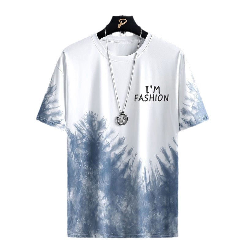 Ice Silk Short-sleeved T-shirt Men's Summer Fashionable Half-sleeved Men's Ice-sensitive Splash-ink T-shirt for Students and Teenagers