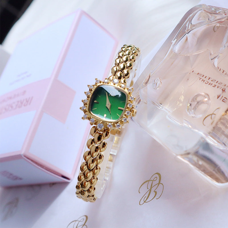Fashionable fine-chain quartz square watch for ladies