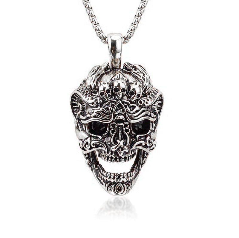 domineering double wolf head titanium steel pendant necklace