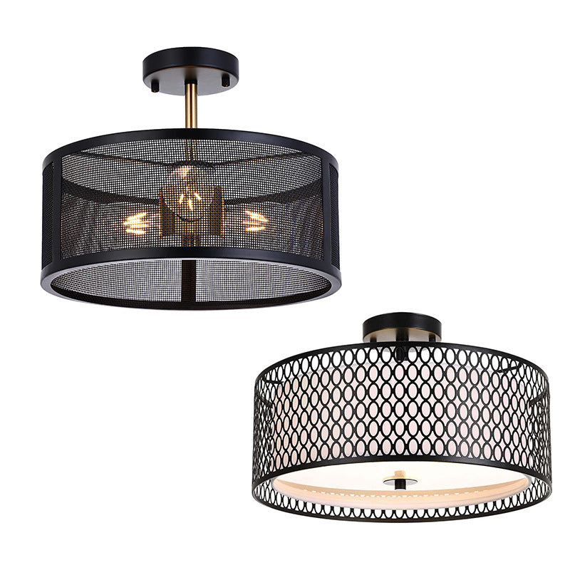 Double-layer black iron mesh circular lamp