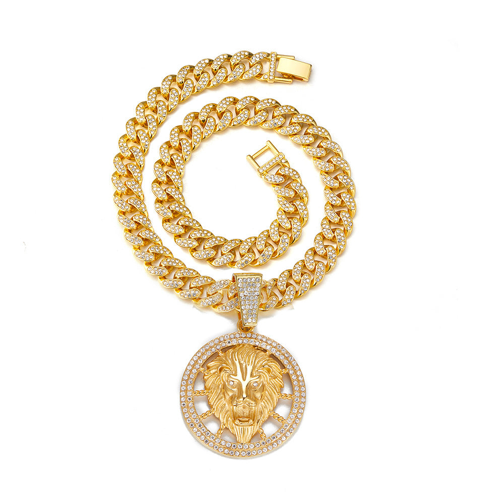Animal Zinc Alloy Diamond Pendant Cuban Chain Necklace