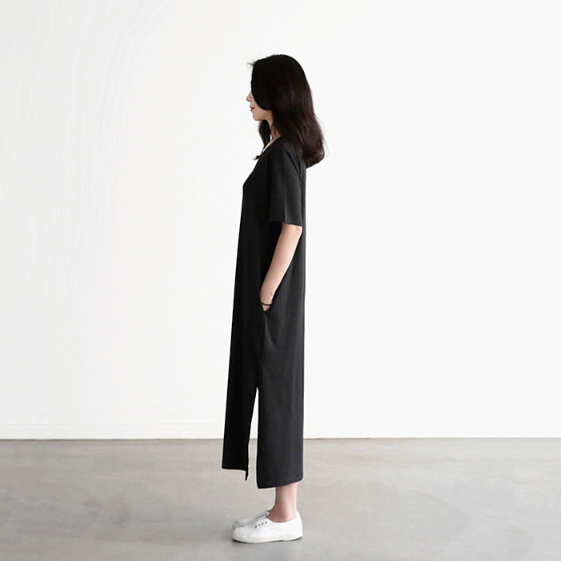 Women's V-Neck Modal Long Dress with Side Split
