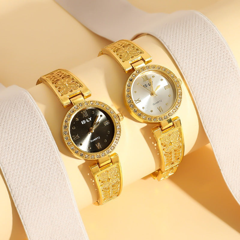 Elegant Diamond Women's Quartz Watch with Rose Gold Buckle