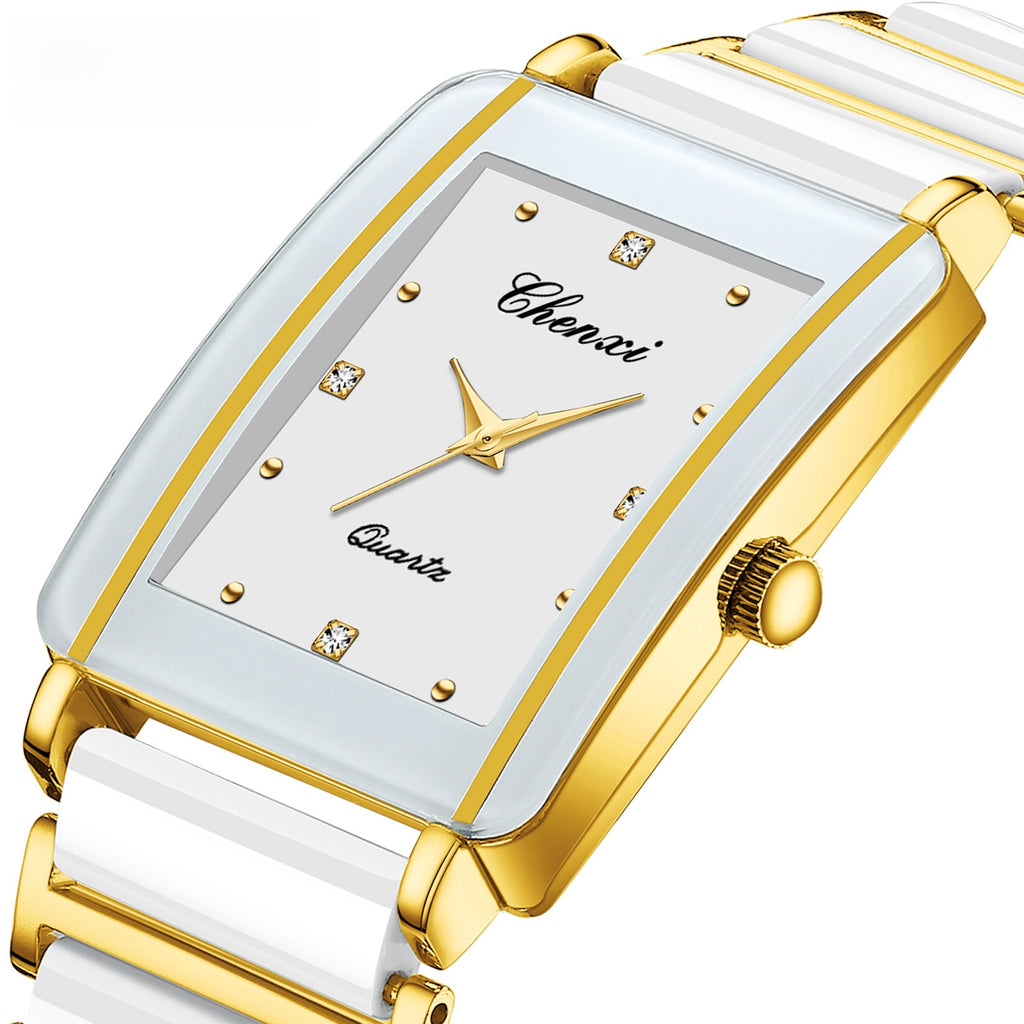 CHENXI Square Couple Watch with Ceramic Strap
