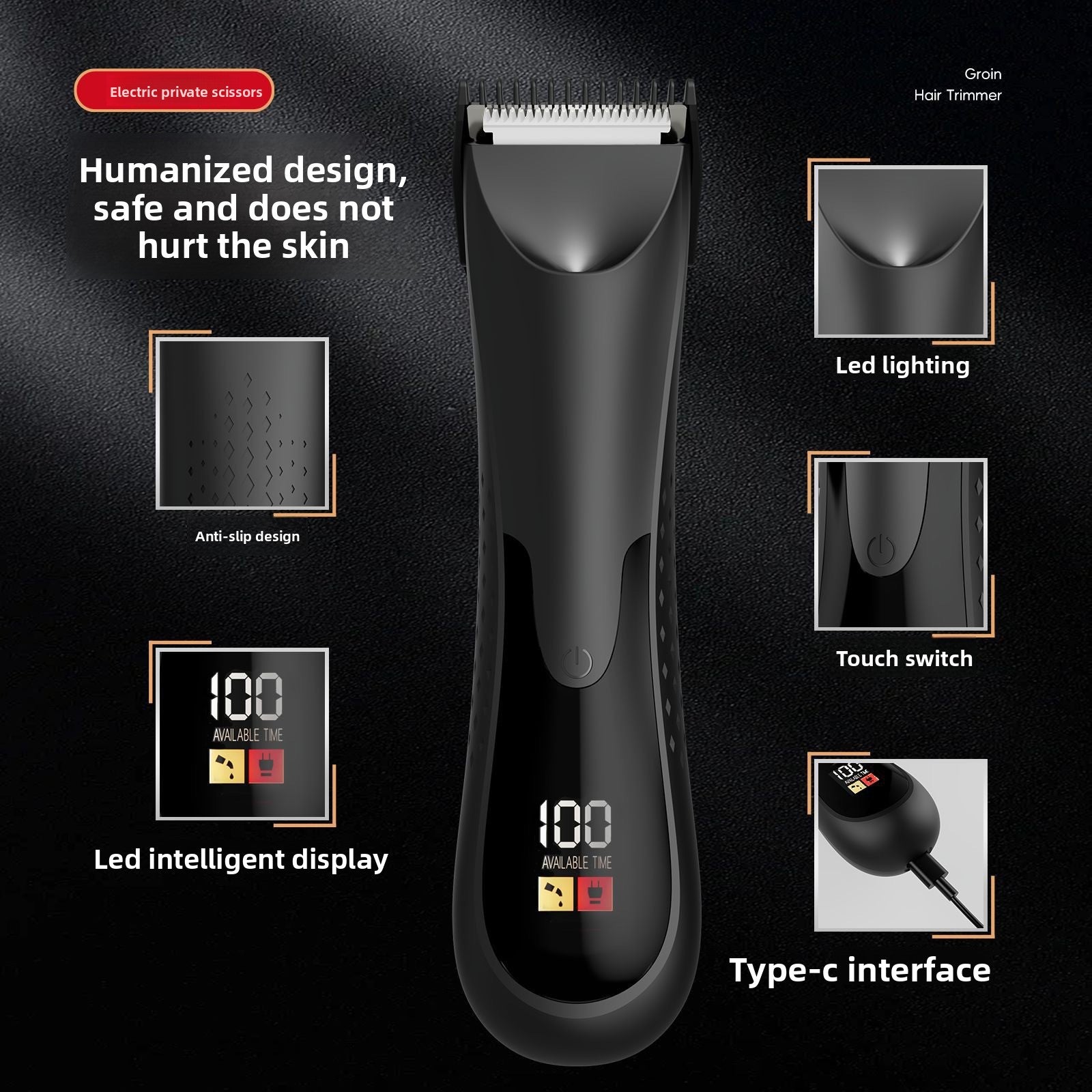 Electric Body Hair Trimmer with LED Light