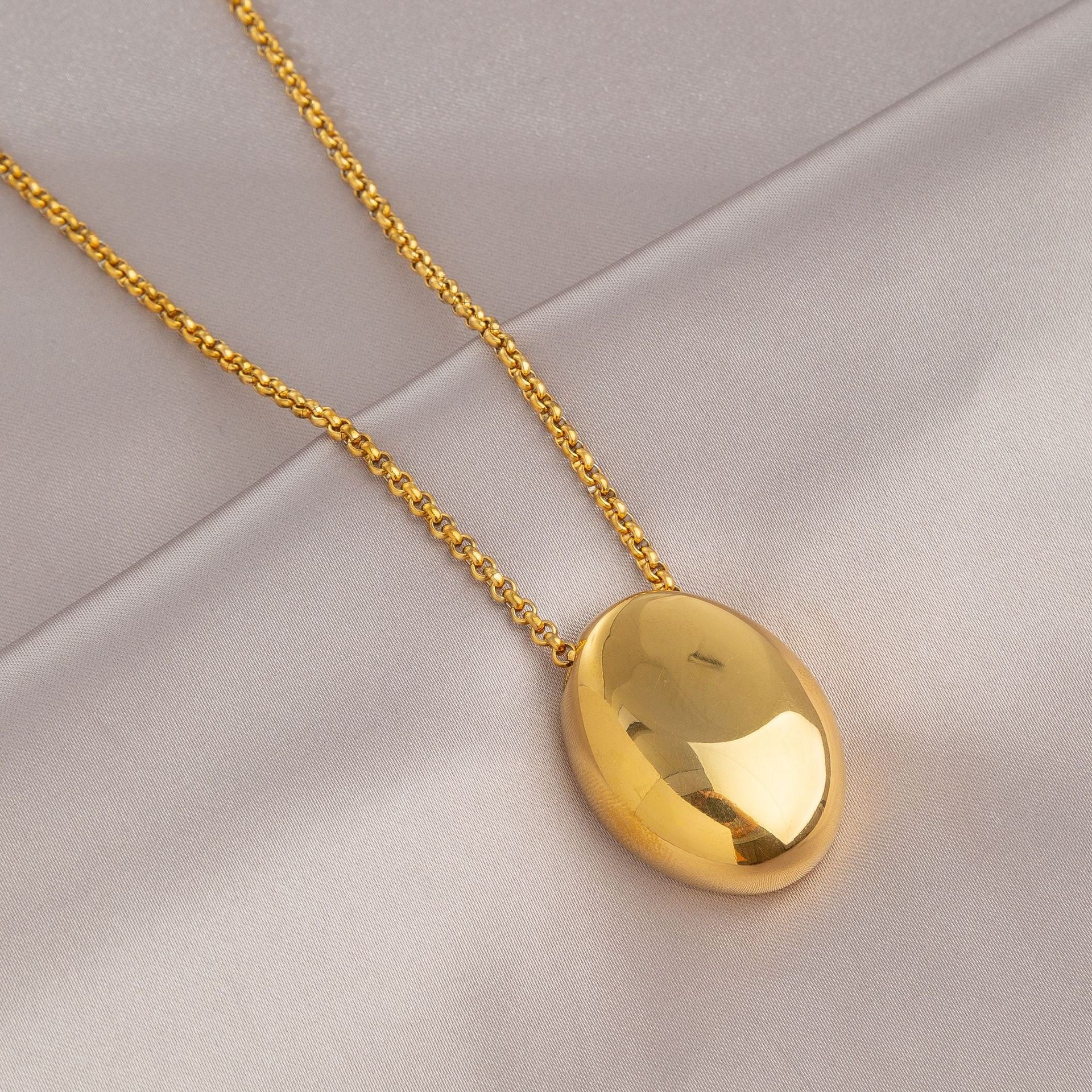 Titanium Steel Oval Pendant Necklace