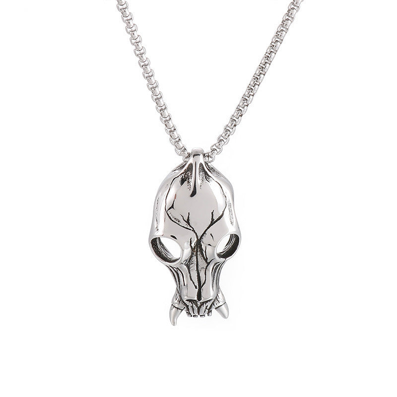 domineering double wolf head titanium steel pendant necklace