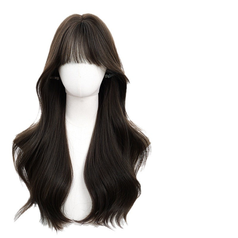 Long curly hair with bangs and a full wig