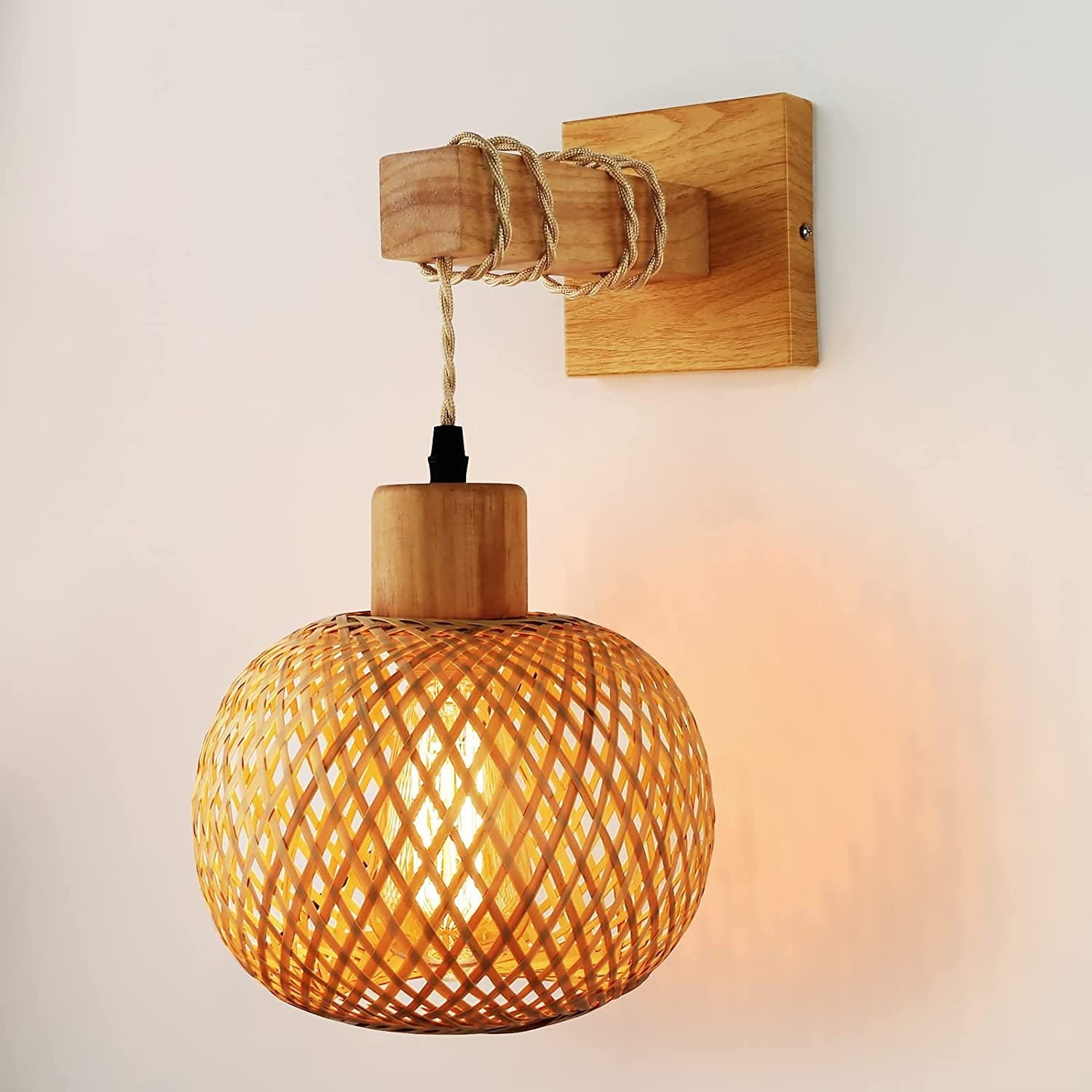 Bamboo woven bedside wall lamp