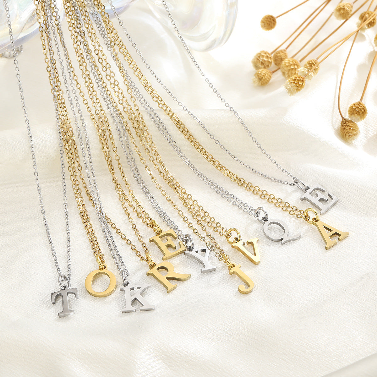 Gold Plated Alphabet Necklace Titanium Steel Pendant