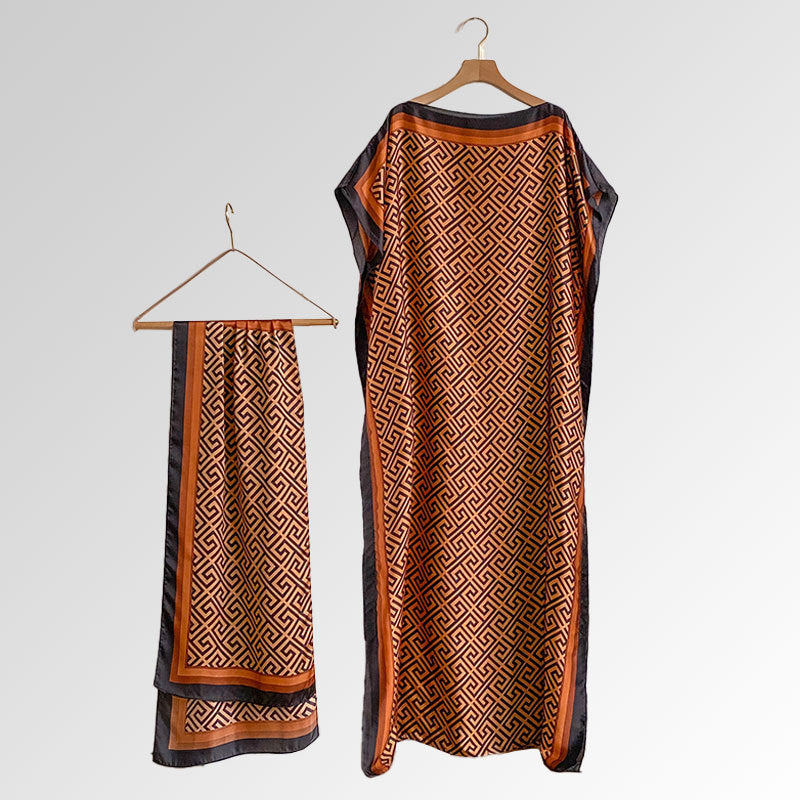 Beach vacation faux silk scarf dress