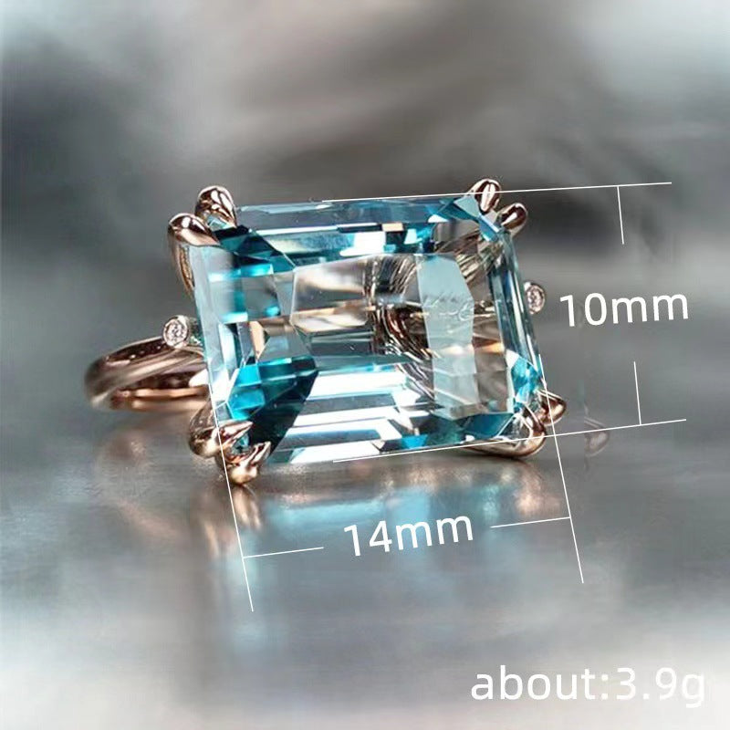 Fashion Blue Sapphire Geometric Ring for Women