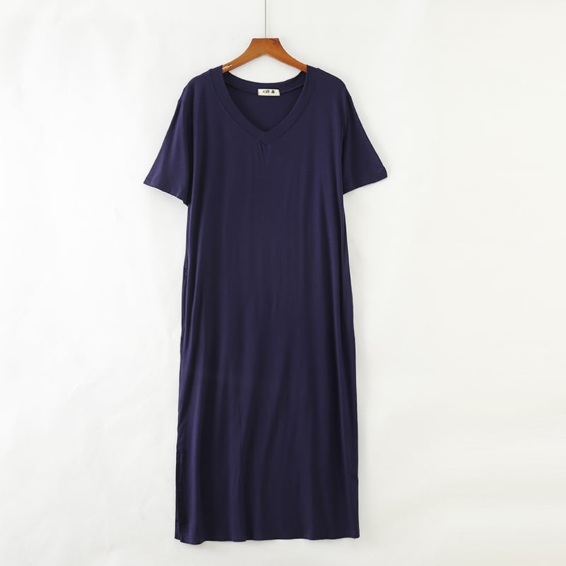 Women's V-Neck Modal Long Dress with Side Split
