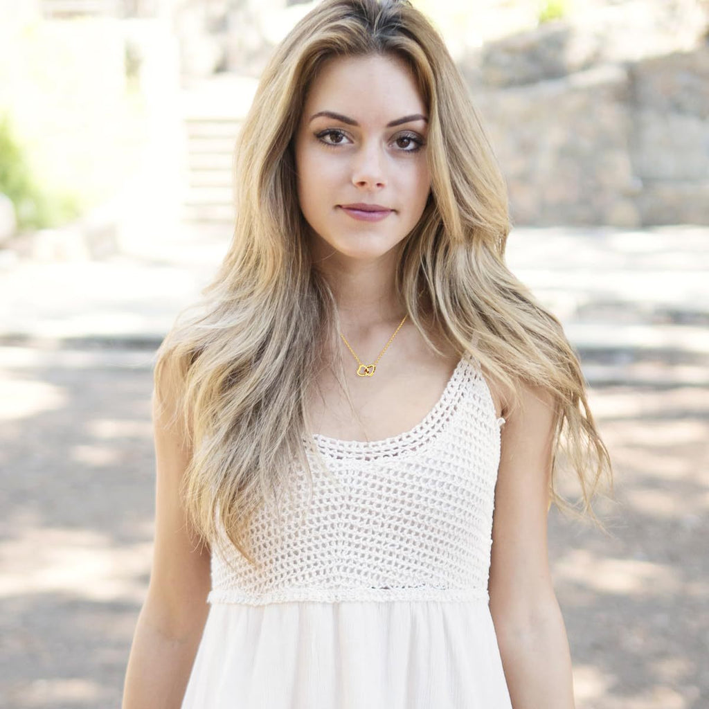 Double Heart Engraved Flip Rotating Necklace with Gift Box