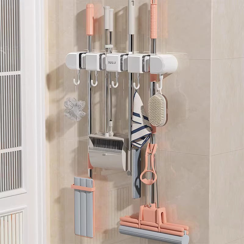 Mop rack, non-perforated hook, storage and hanging rack