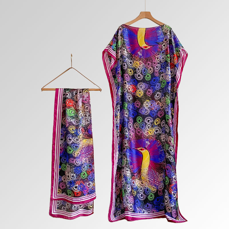 Beach vacation faux silk scarf dress