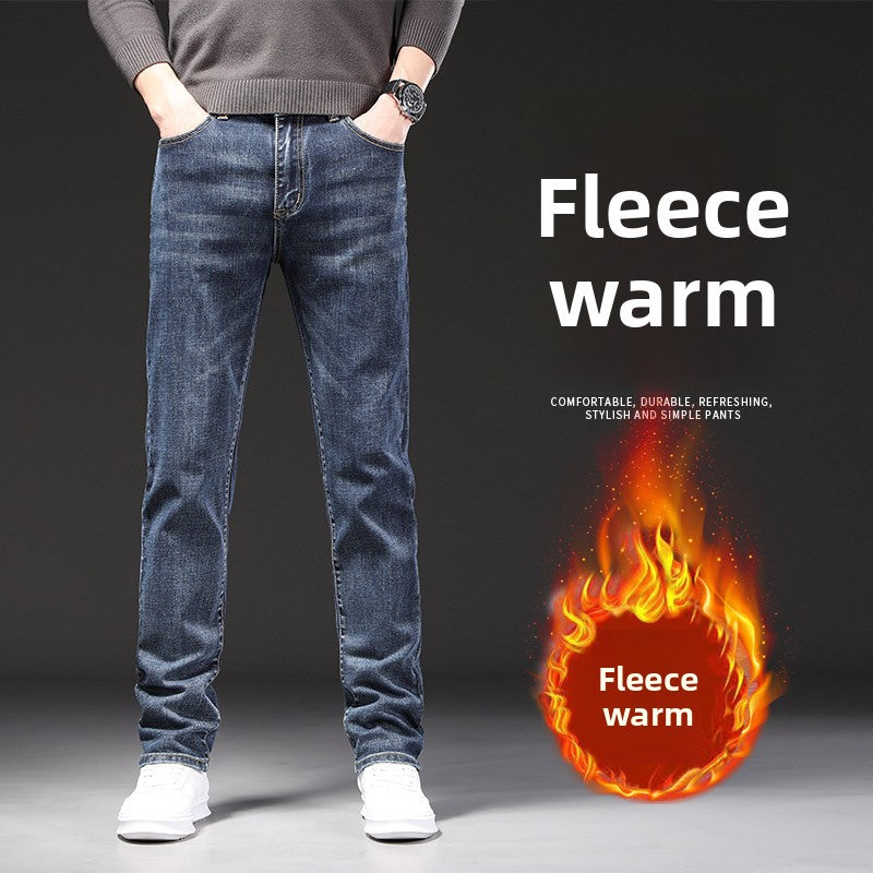 fleece-lined Thickened Jeans Men's Slim-fit