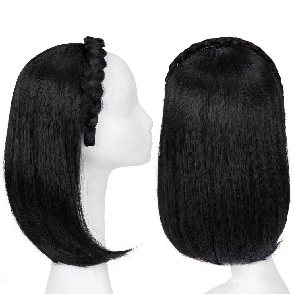 Long Straight Synthetic Hairpiece with Braided Headband High Temperature Fiber Full Volume Half Wig