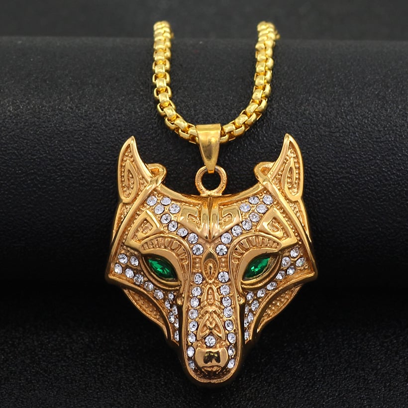 Gold and silver wolf-head necklace