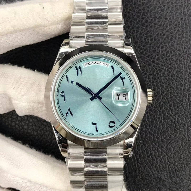 Automatic mechanical watch with double calendar day display