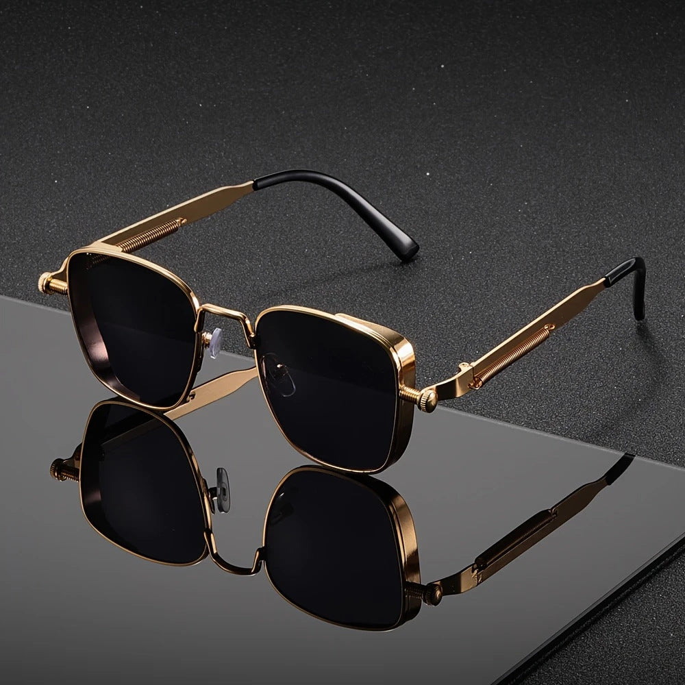 Retro Steampunk Metal Sunglasses Square Frame UV Protection