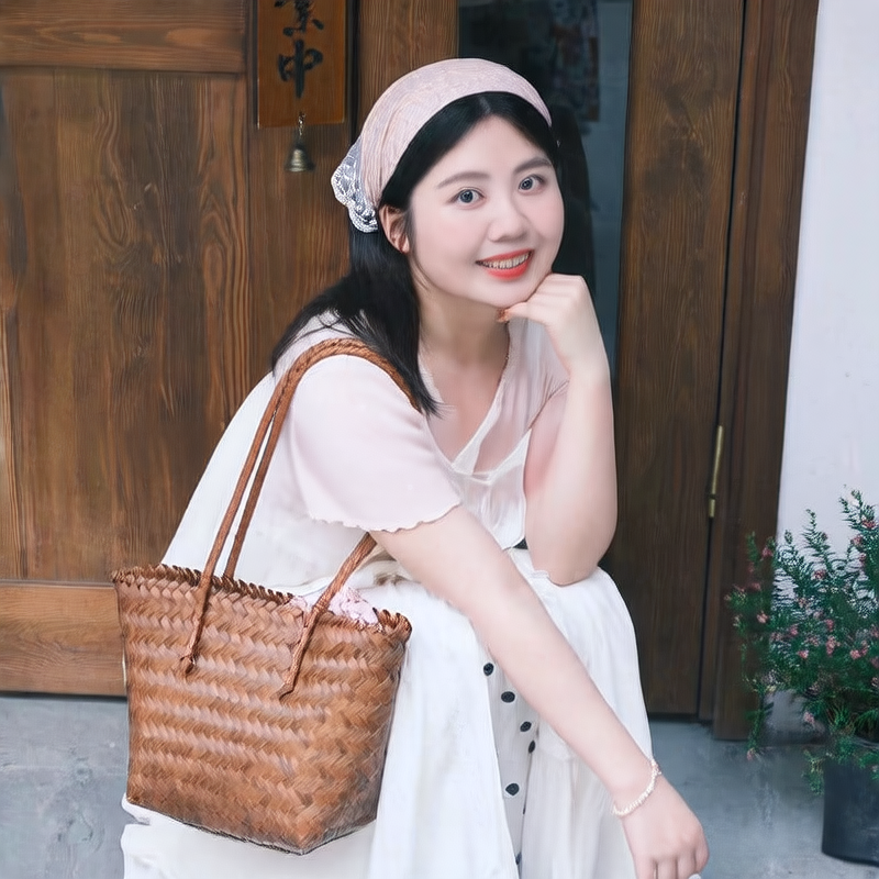 Wicker-like straw woven bag, versatile vegetable basket bag, long shoulder strap hand-woven bag