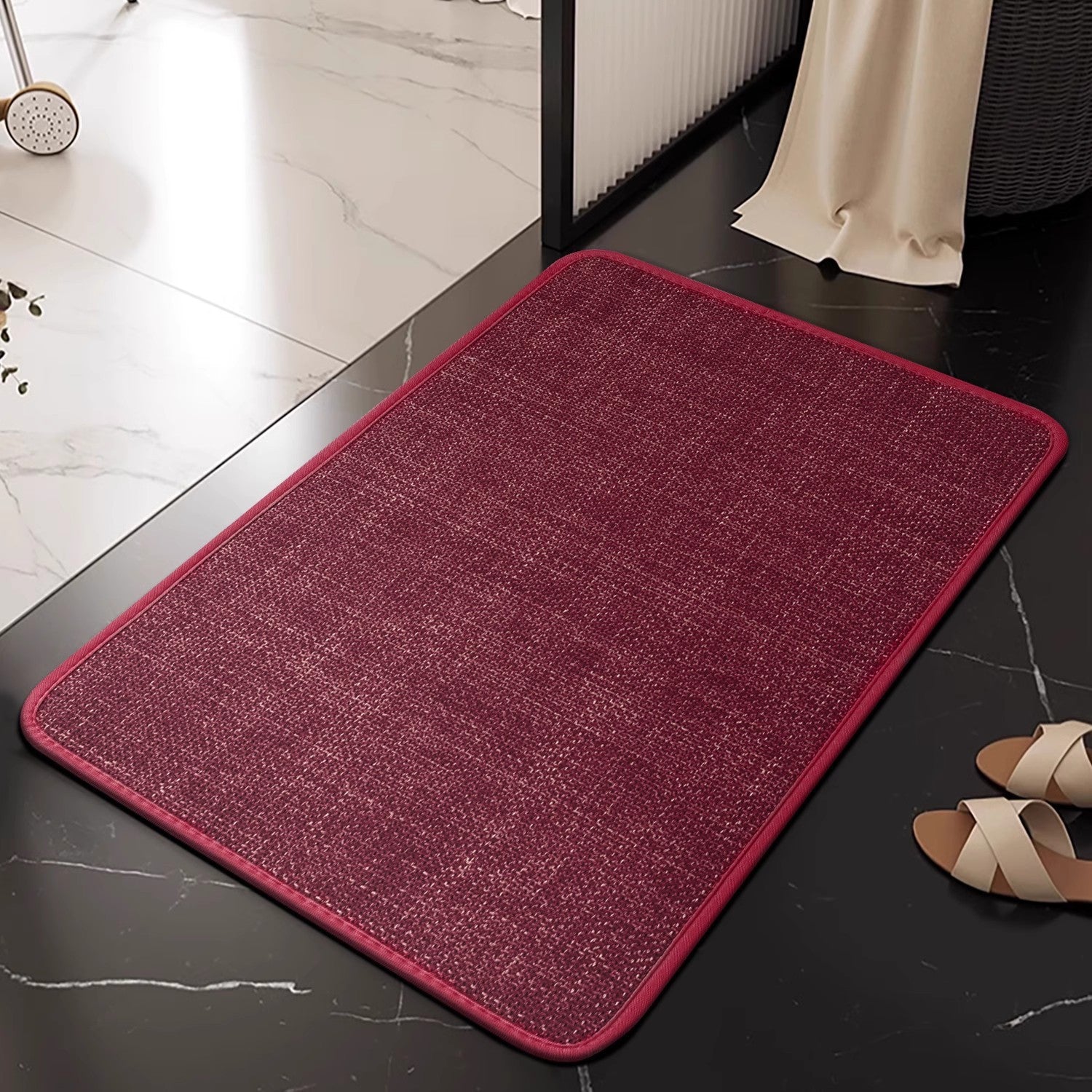 Linen floor MATS are placed in the bathroom