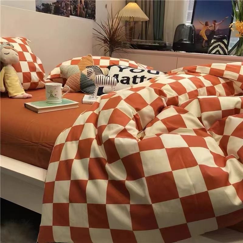 Four-piece Set Nordic Style Wash Cotton Quilt Cover Net-red Bed Sheet Student Dormitory Bedding
