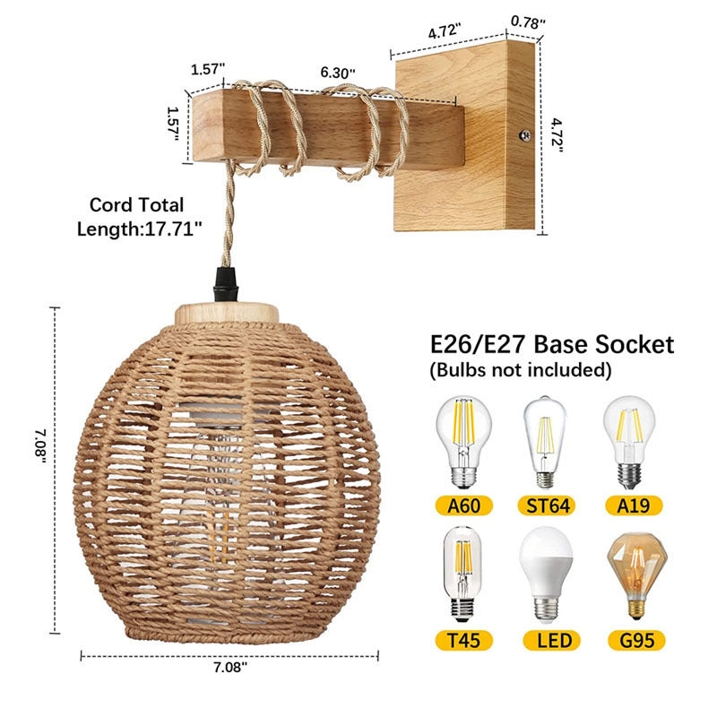 Bamboo woven bedside wall lamp