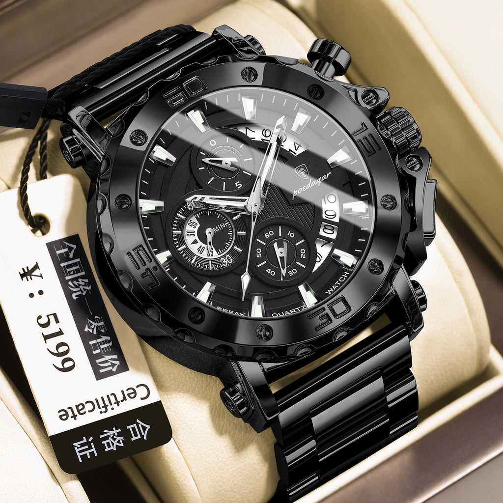 Swiss Men's Quartz Watch with Luminous Display and Waterproof Design