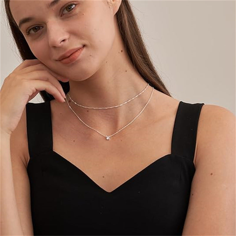 Double-Layer Cubic Zirconia Water Ripple Necklace