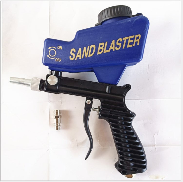 Compact handheld pneumatic sandblasting gun