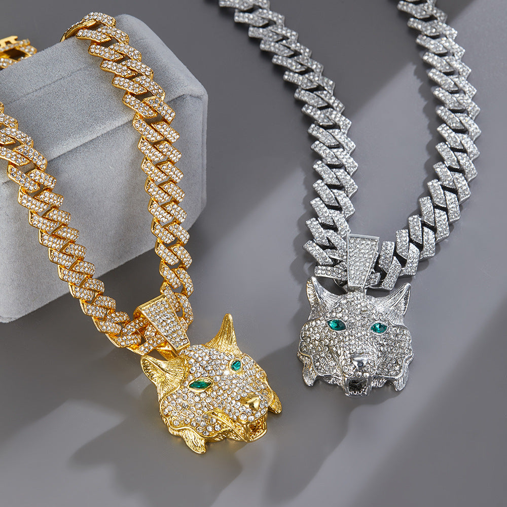 Animal Zinc Alloy Diamond Pendant Cuban Chain Necklace