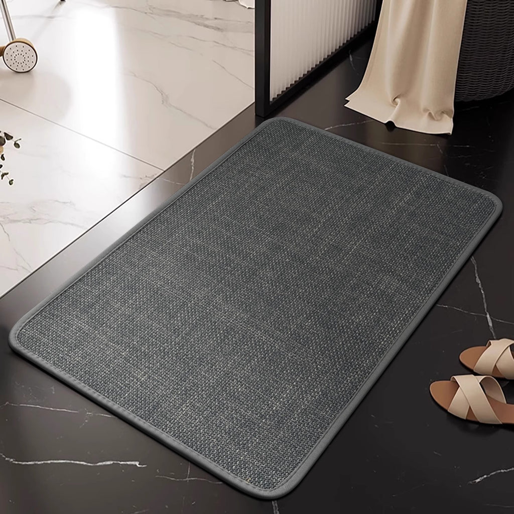 Linen floor MATS are placed in the bathroom