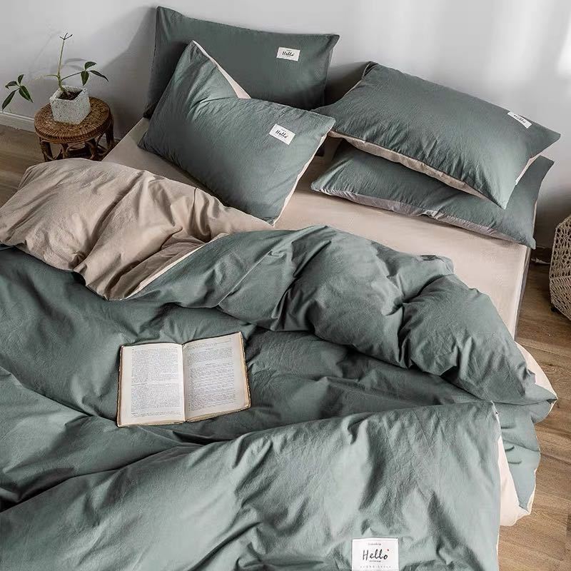 Four-piece Set Nordic Style Wash Cotton Quilt Cover Net-red Bed Sheet Student Dormitory Bedding