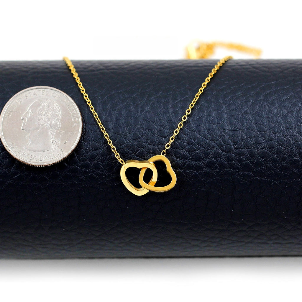 Double Heart Engraved Flip Rotating Necklace with Gift Box