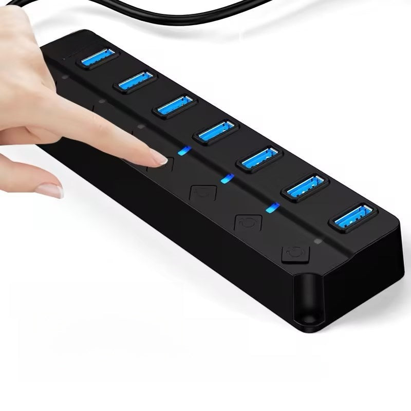 7-Port USB 3.0 Hub with Independent Switches, High-Speed Splitter