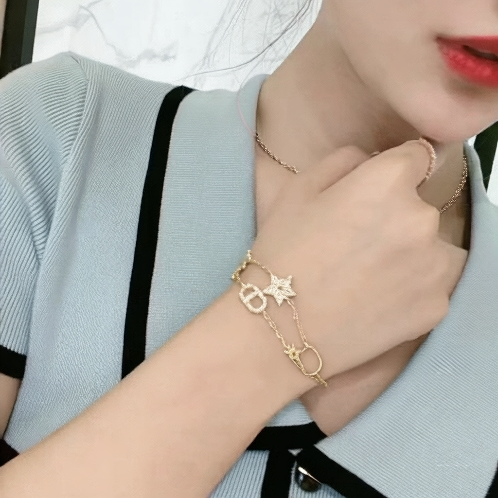Double Layer Star and CD Letter Diamond Bracelet for Women