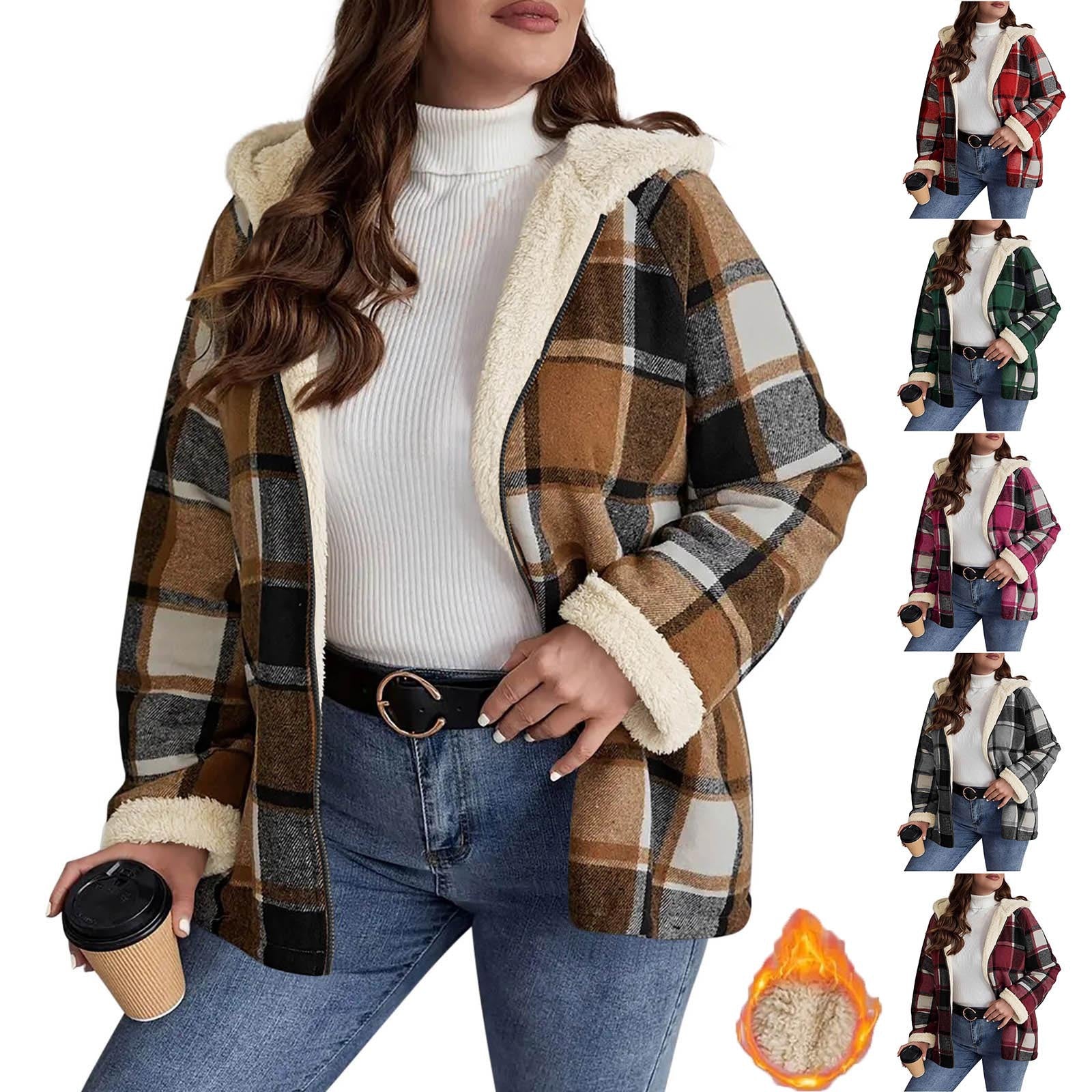 Checkered Patchwork Fleece-Lined Hooded Sweatshirt Jacket