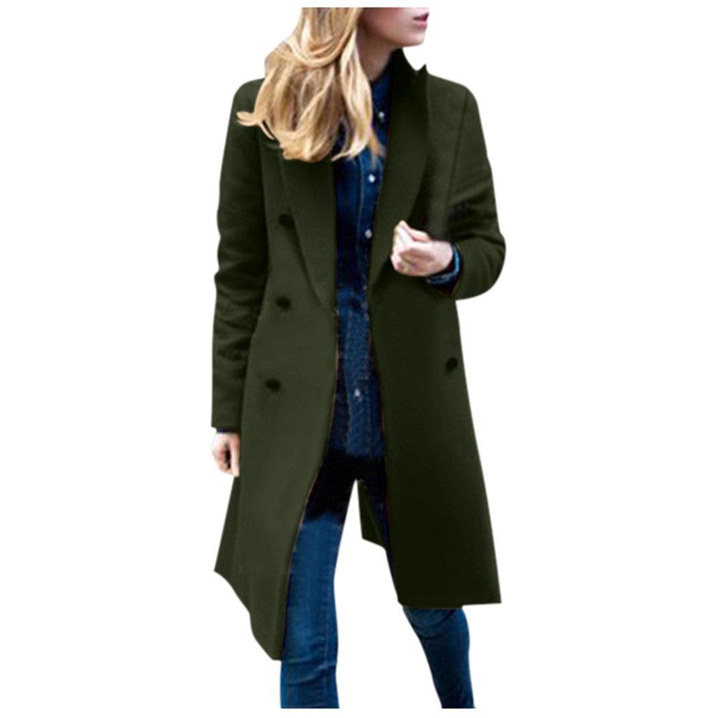 Autumn and winter long size woolen women's coat Amazon double-breasted woolen coat